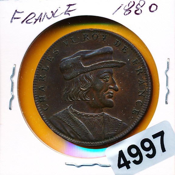 France, Medal, Charles VI, History, XIXth Century, MS(65-70), Copper - #4997