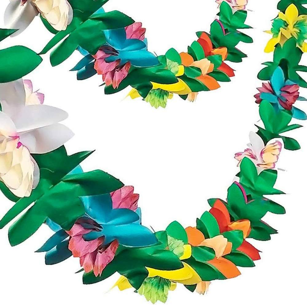 2 Pack Tropical Garland Party Decorations, 20Ft Multicolored Tissue Paper Hibisc