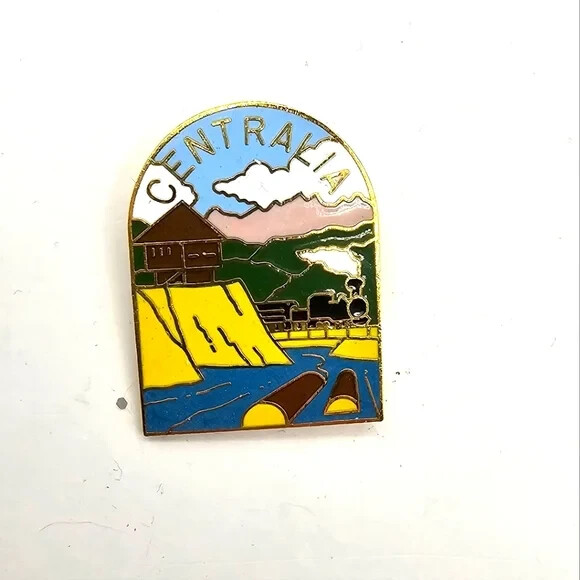 Centralia Lapel Pin Washington Souvenir Logging Train Brooch Pinback Statement
