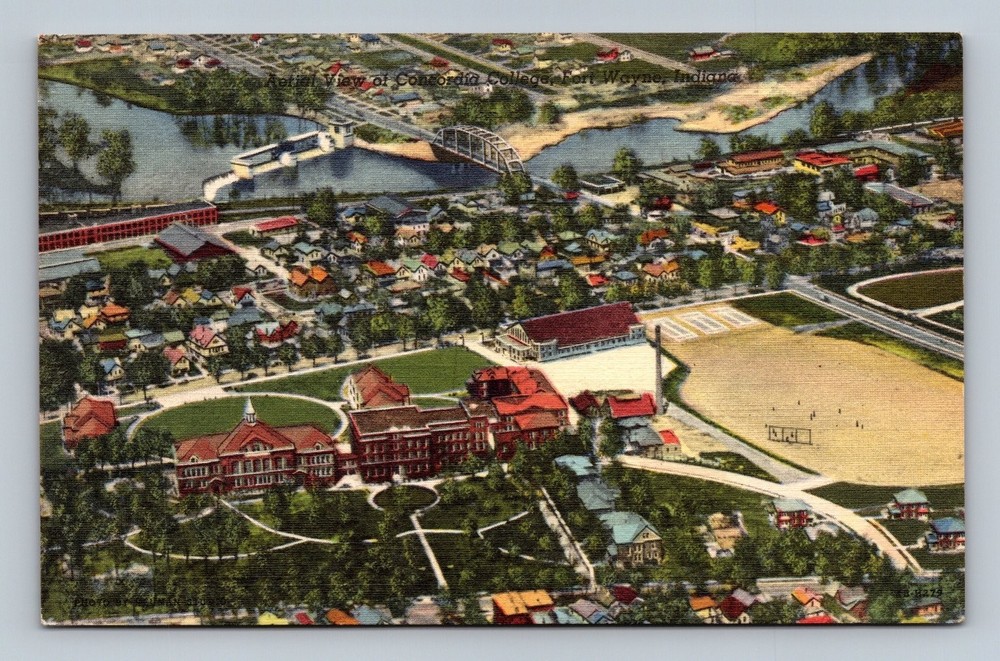 Aerial View Concordia College Fort Wayne Indiana Vintage Postcard