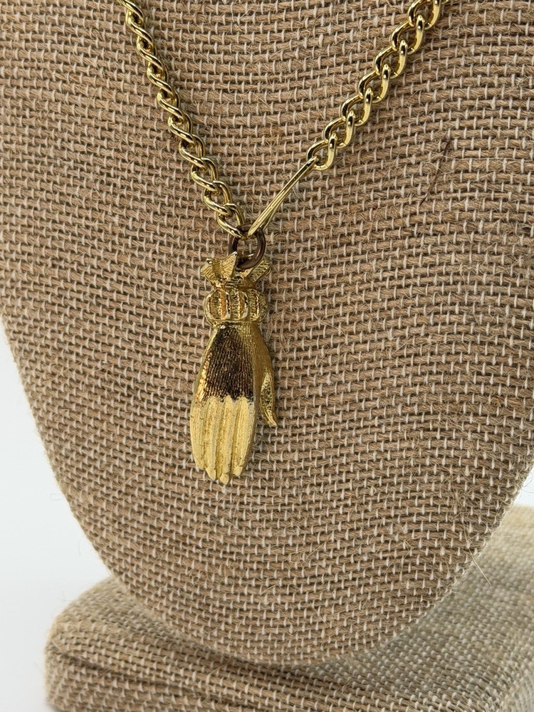 Gloved Hand Charm Gold Tone Necklace or Watch Chain Vintage Victorianesque