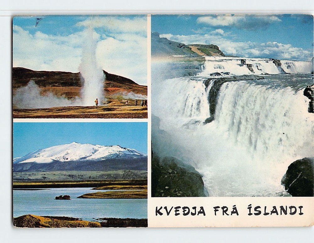 Postcard The Geyser Strokkur Volcano Hekla & Gullfoss Falls Iceland