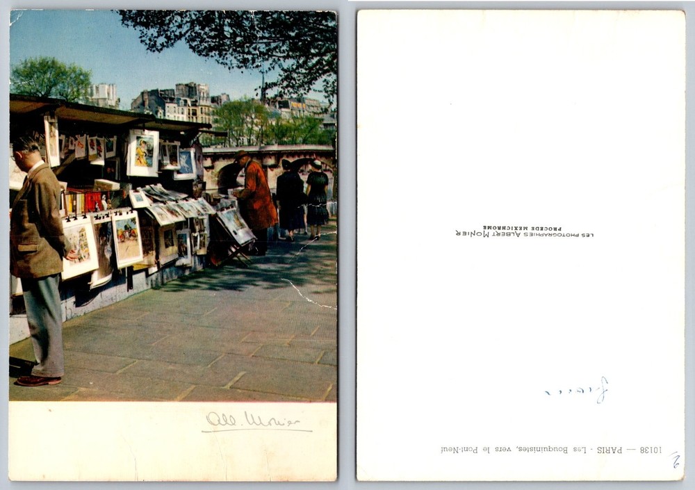 Vintage Paris Bouquinistes Postcard, Pont Neuf, Albert Monier Mexichrome