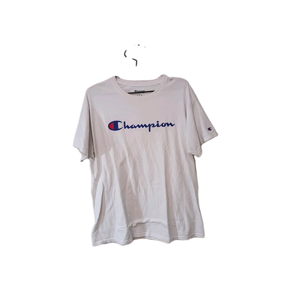 Champion Size L White Red Blue Short Sleeve Men's Shirt