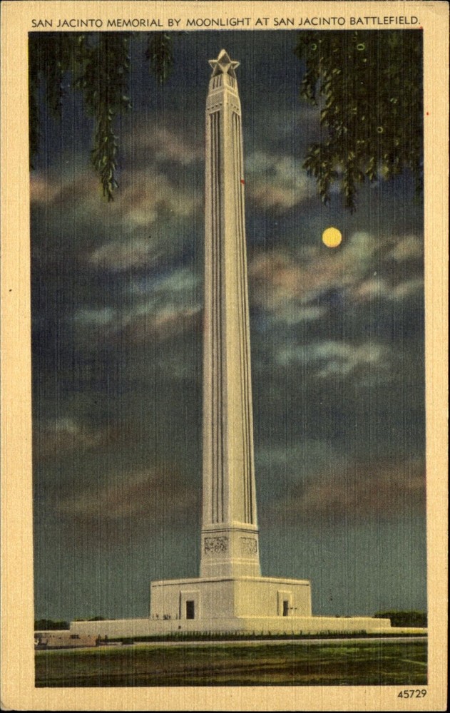 San Jacinto Battlefield Memorial near Houston TX night moon moonlight 1930s