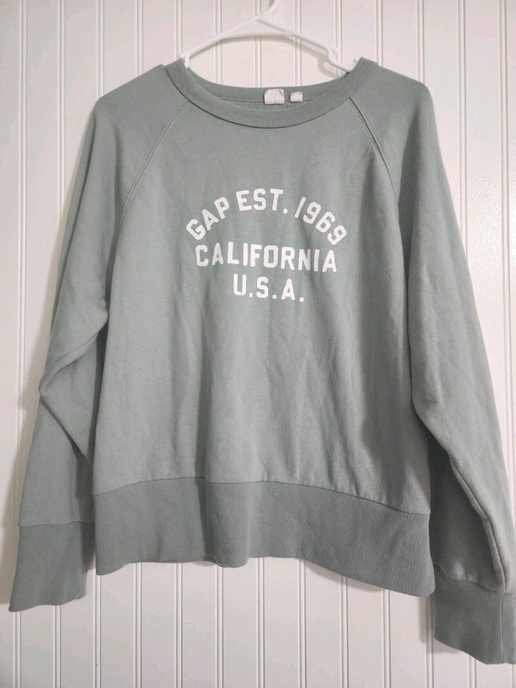 Gap Women's Light Green Logo Long Sleeve Crewneck Sweatshirt Sz Medium