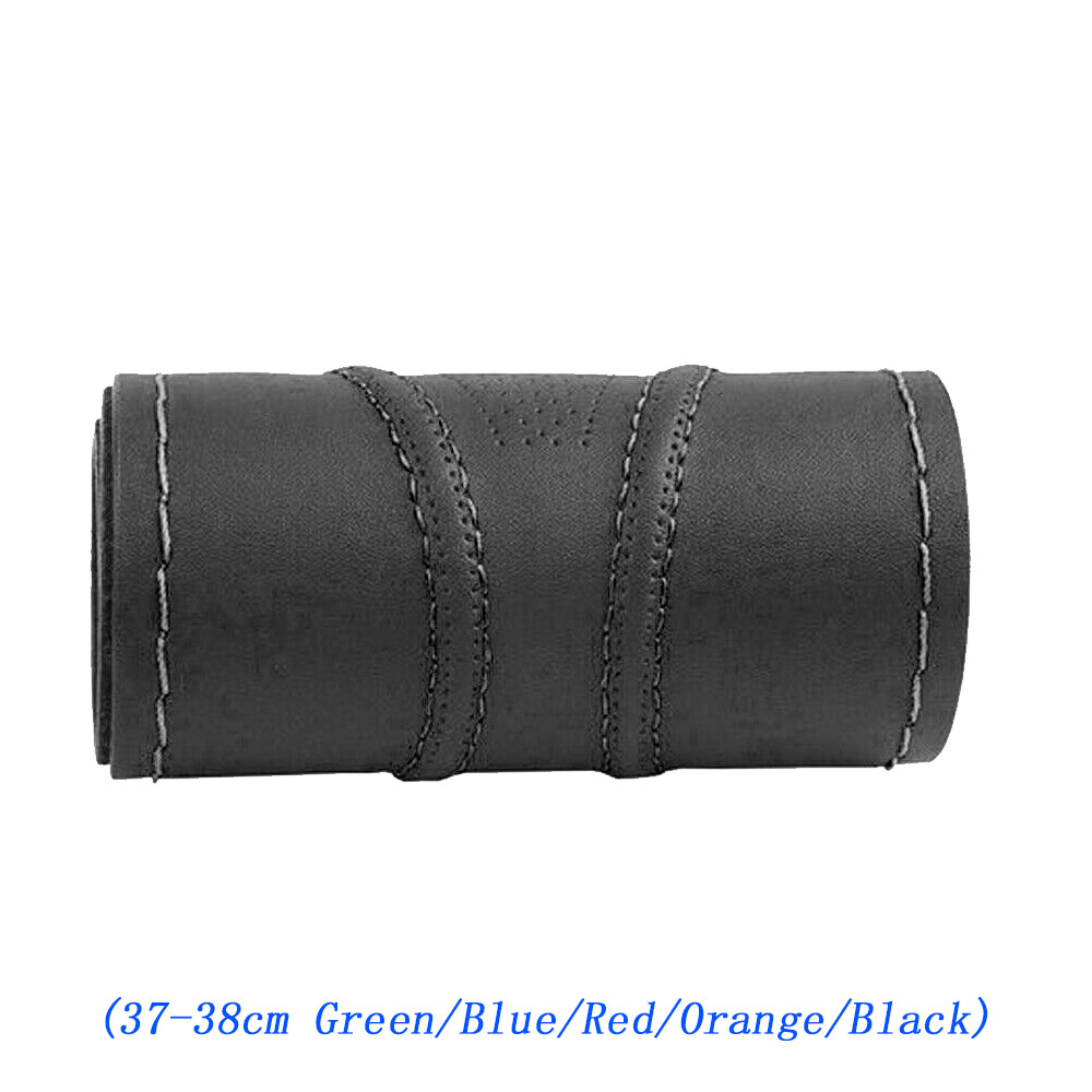 38cm Universal Genuine Leather Black Steering Wheel Cover for Cars