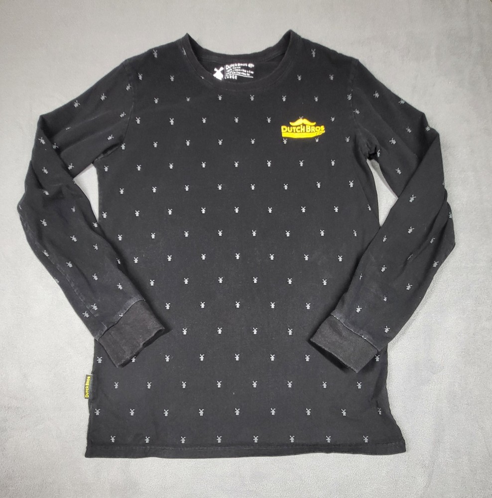 Dutch Bros Coffee Windmill Pattern All Over Print Large Black Lightweight Crew