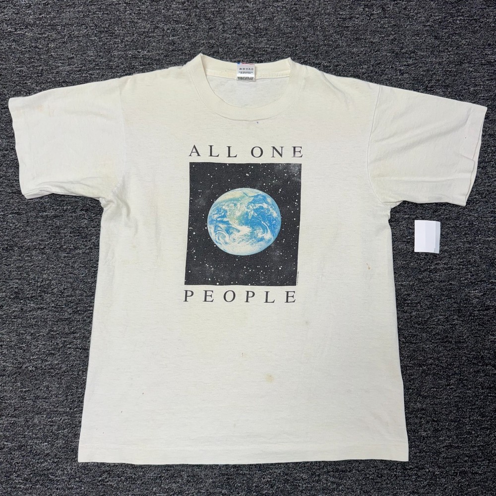 Vintage 80s ALL ONE PEOPLE Planet Earth Rare T-Shirt Sz M Single Stitch