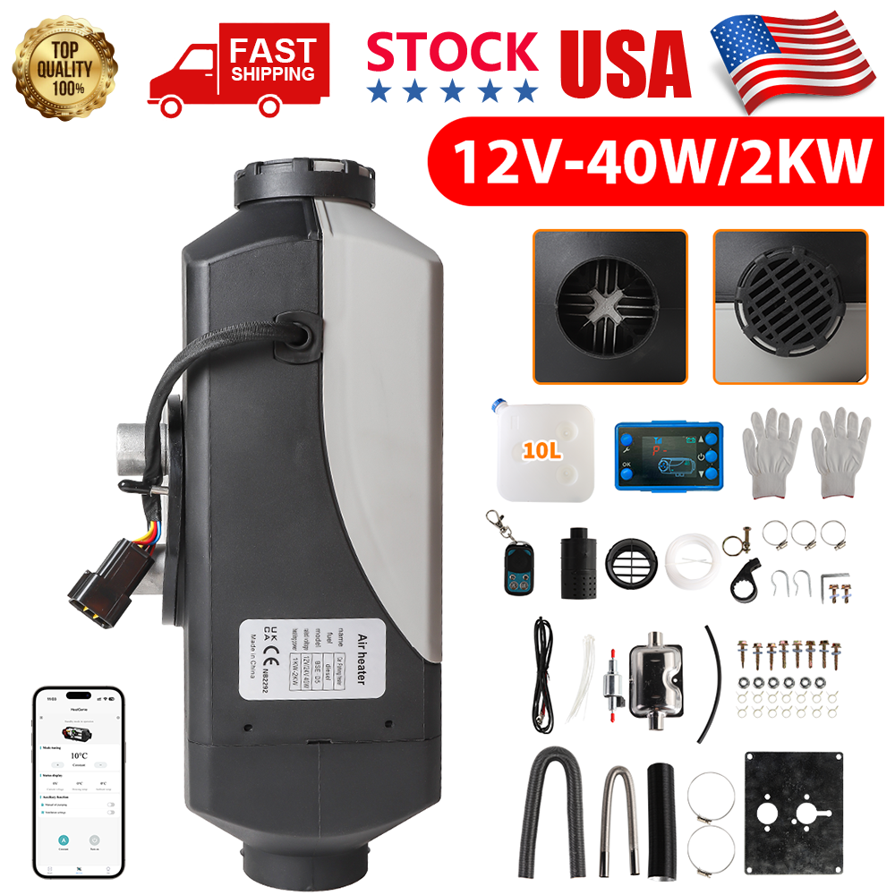 Diesel Air Heater 2 KW Bluetooth Remote Control, 12 V Portable Diesel Heater LCD