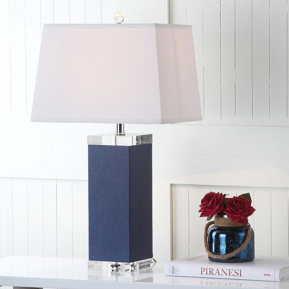 Lighting Collection Modern Deco Navy Faux Leather 26-Inch Bedroom Living Room Ho