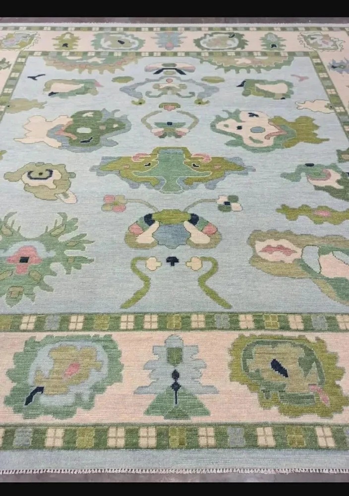 Modern Oushak Rug 9 x 12 Hand-Knotted Wool Transitional Area Rug for Living Rug