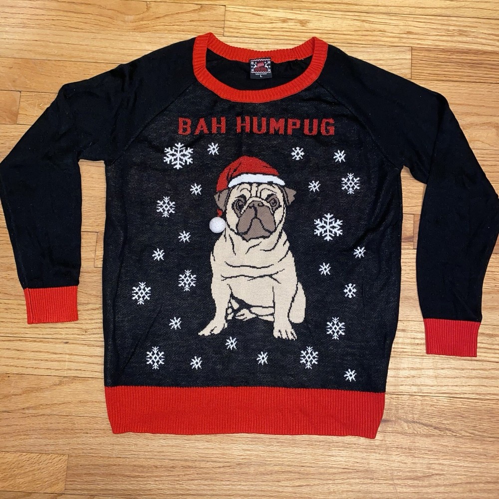 Well Worn Holiday Sweater Women's Black/Red Bah Humpug Ugly Sweater Size Large