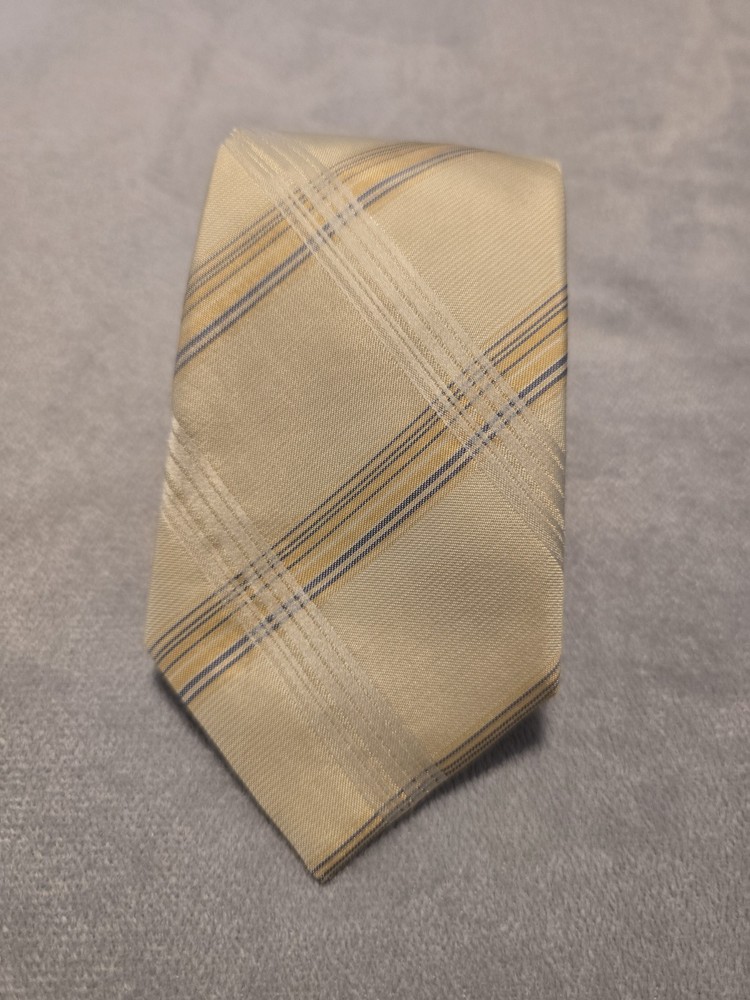 Calvin Klein Men's Classic Tie Necktie Silk Blend Yellow Blue Striped