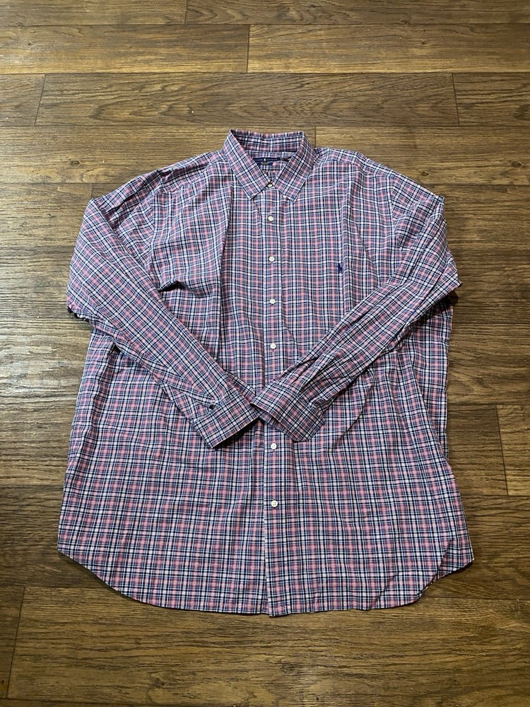 Ralph Lauren Button Down Long Sleeve Shirt Blue And Pink Plaid Men Preppy 3XLT