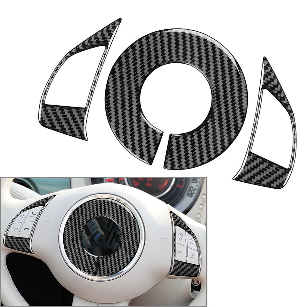 Carbon Fiber Steering Wheel Button Frame Cover Trim Fit Fiat 500 2012-2015 Black