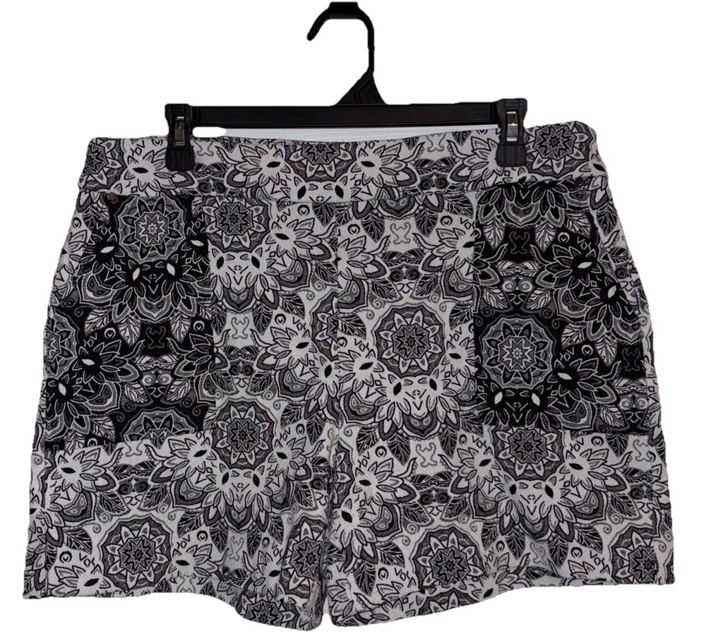 INC International Concepts Women’s 12 Jacquard Shorts Black White Stretchy