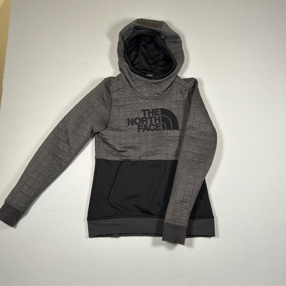The North Face Women’s Small Hoodie Pullover Gray Black Quilted Fleece