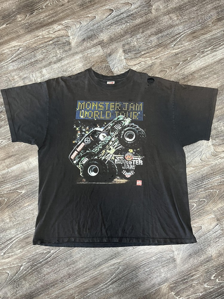 Vintage Monster Jam Shirt Mens 2XL Black Distressed Grave Digger Monster Truck