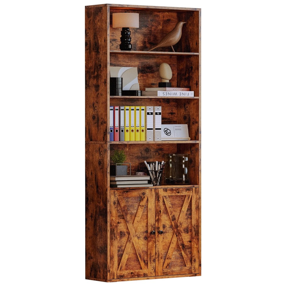 Industrial Bookshelves & Bookcases with Doors - 6-Shelf Floor Standing Display Storage