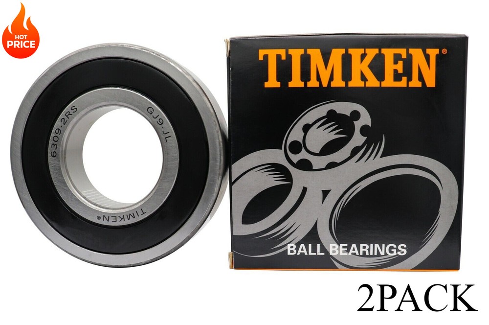 2-Pack TIMKEN 6309-2RS Double Rubber Seal Ball Bearings 45x100x25mm  