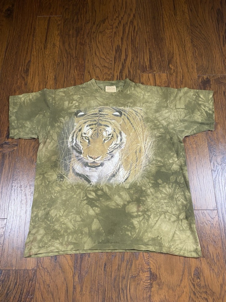 Vintage The Mountain Tiger T-Shirt Size XL Green Animal Print Graphic 1999