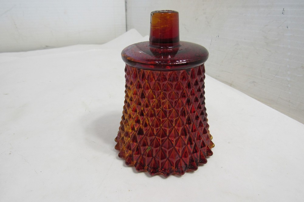 Vintage Red Amber Diamond Cut Glass Votive Cup Candle Holder Sconce 3.5 