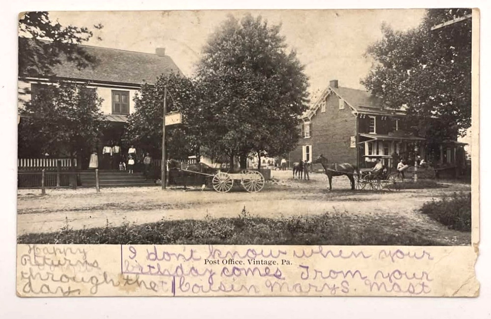 Vintage PA Post Office Street Scene Horse Wagon Lancaster County Postcard