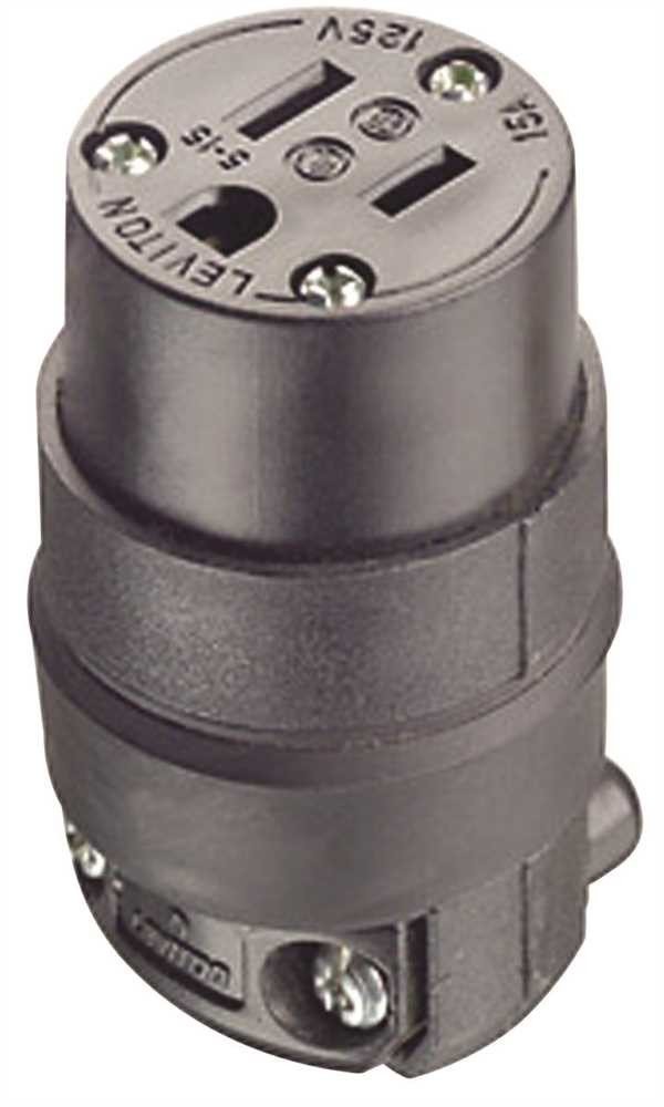 15 Amp, 125 Volt, Cord Outlet, , Grounding, 515CR, Black