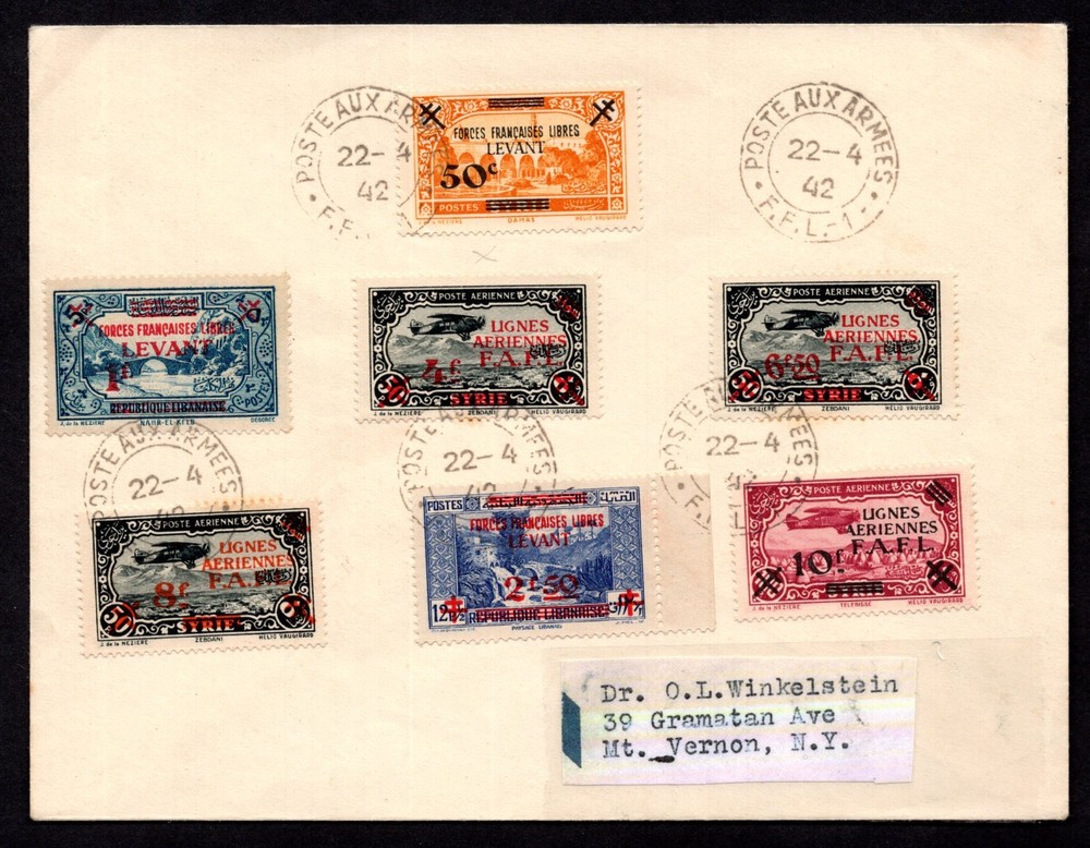 FRANCE LEBANON 1942 WARTIME LEVANT ISSUES OF FREE FRENCH FORCES S.G. #1-7