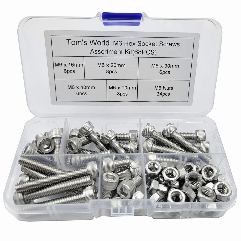 M6 Hex Socket Head Cap Bolts Nuts Screws Assortment Set 304 Stainless Steel S...