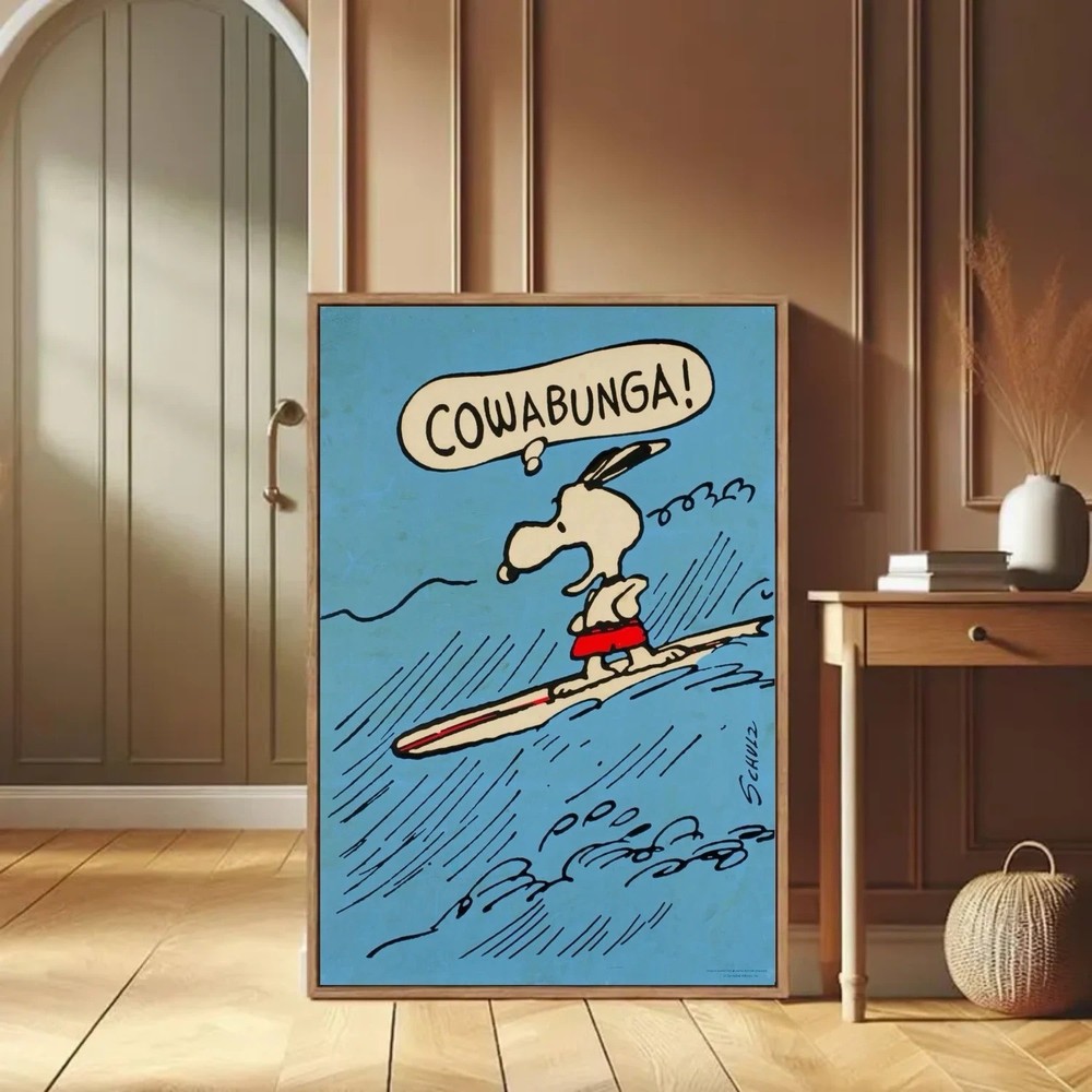 Snoopy Cowabunga Surfing Classic Peanuts Vintage Poster