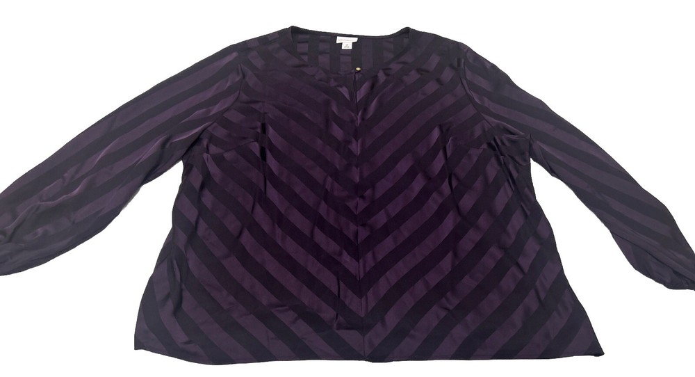 Liz Claiborne Plus Size Blouse Purple Striped Long Sleeve 2X Scoop Neck Shirt