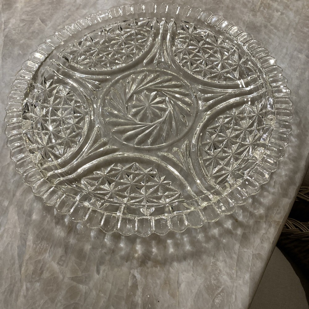 Vintage Anchor Hocking Clear, Glass, Serving Tray, Stars And Bars, 12