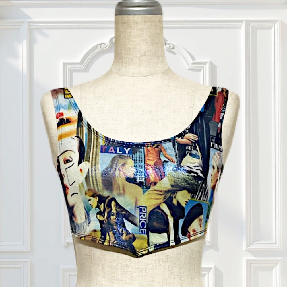 Y2K Glitter Abstract Art Print Collage Crop Top-image