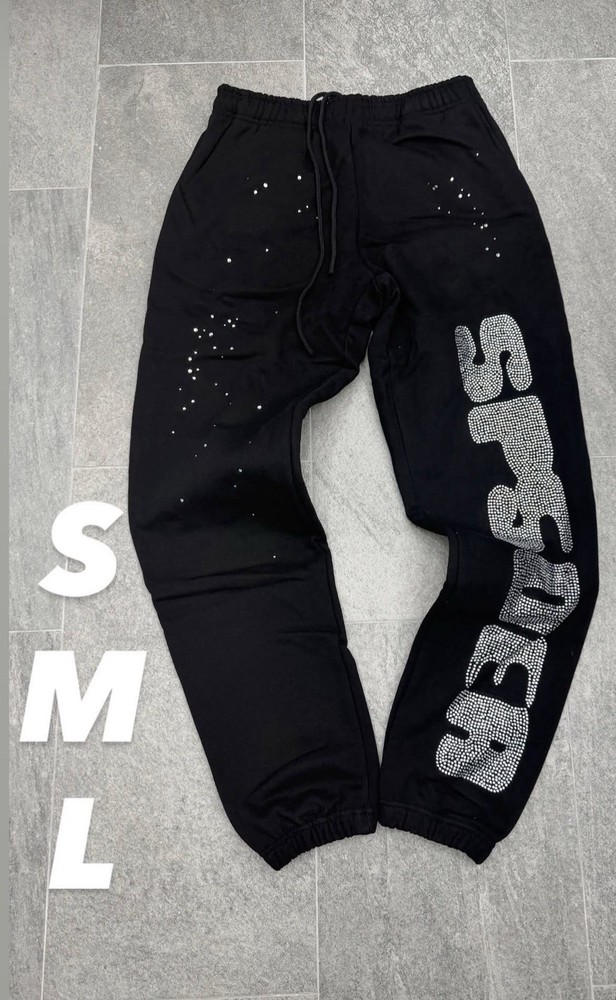 sp5der Men's Black Sweatpants S M L Drawstring Elastic Waist Logo