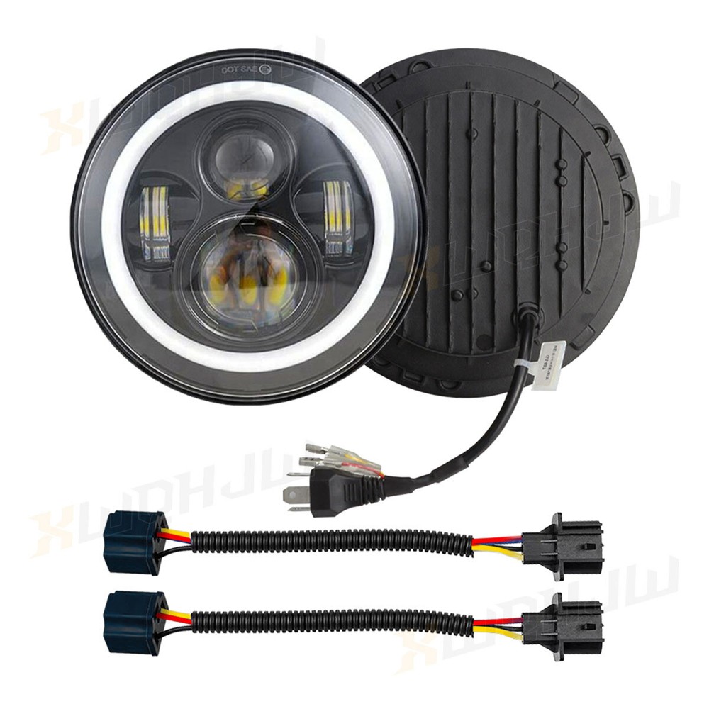 Pair RGB 7 Inch Halo LED Headlights DRL Light Combo For Jeep Wrangler JK TJ LJ