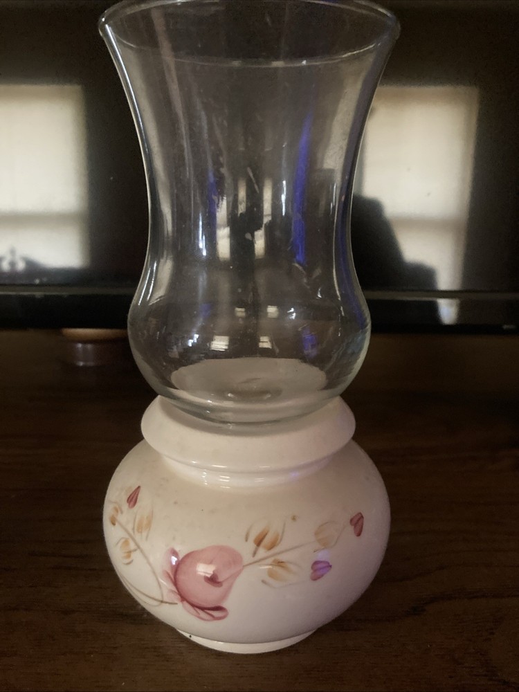 Lasting Products, Inc Candle Holder Pink Floral Hand Painted USA w/Votive Holder