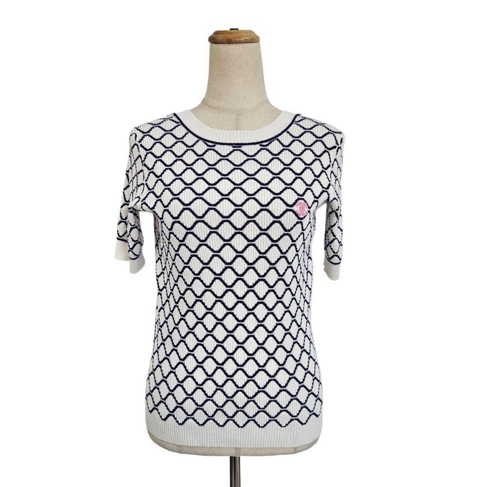 Chanel White/Black Patterned CC Knit Woman Top