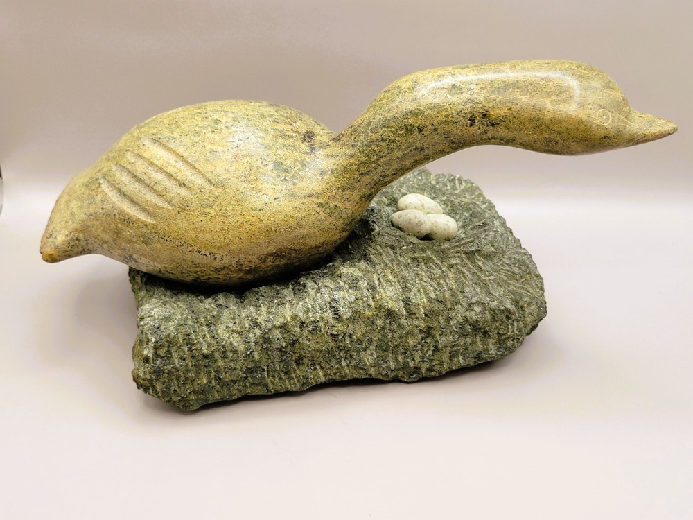 Inuit Stone Carving - Sea Bird with Nest - Signed by Artist