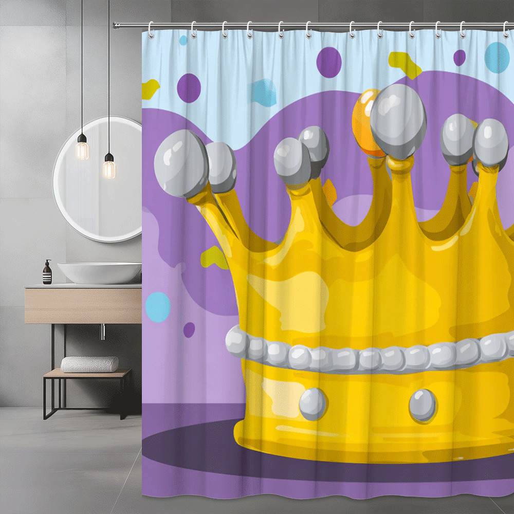 Crown Graphic Shower Curtain Purple Yellow Cartoon Print