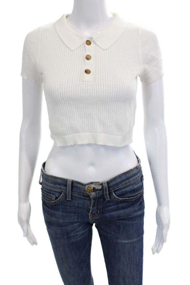 Lioness Women Cropped Cotton Polo Short Sleeve Collared White Size XSFree Shipping in US $100+ Orders | $6.95 Orders Below
