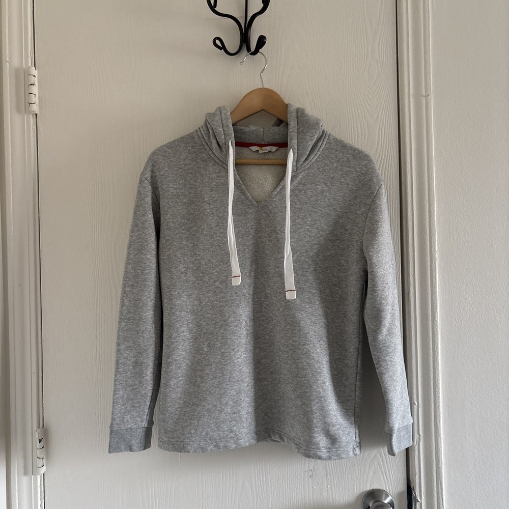 Boden Women’s Size Small Gray Pullover Hoodie V-Neck Sweatshirt Cotton Blend