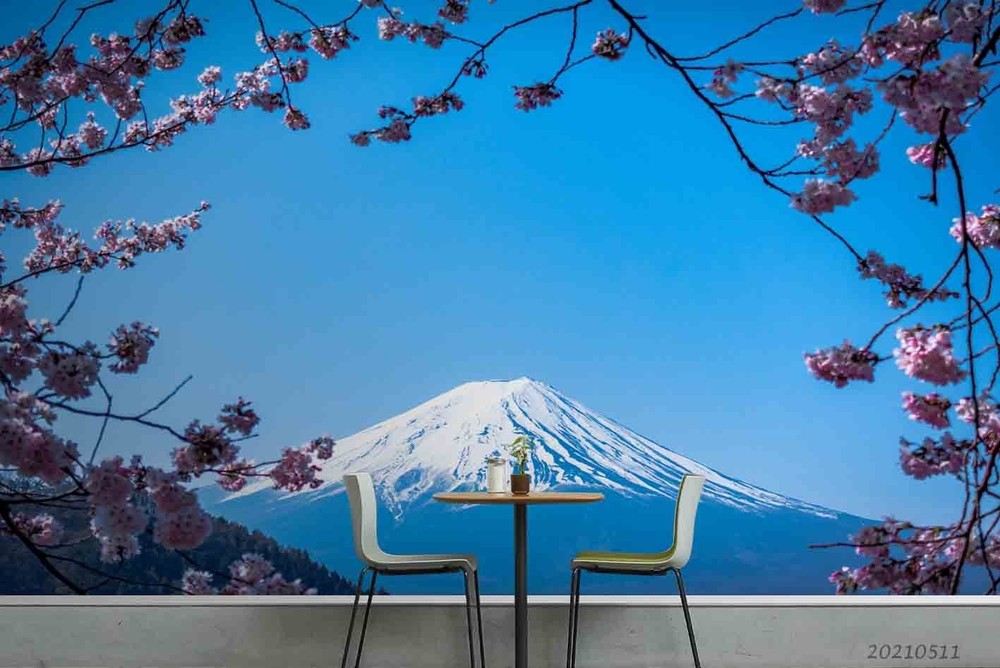 3D Mount Fuji Cherry Blossom Landscape Wall Murals Wallpaper Murals Wall Sticker