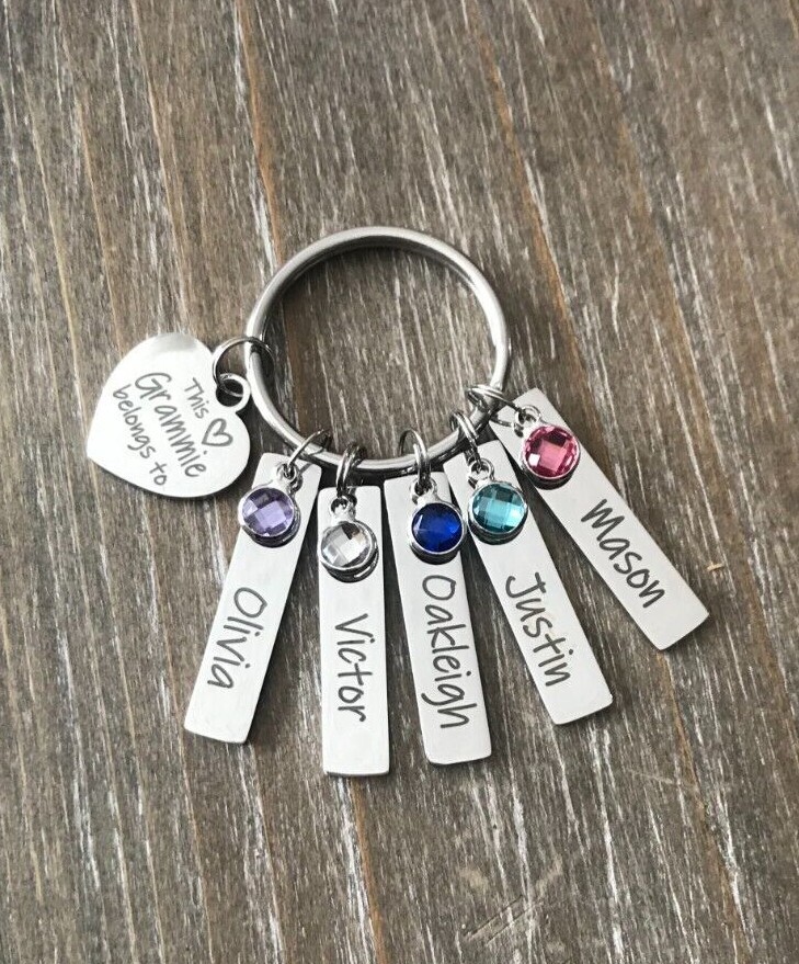 Grammie Keychain personalized engraved name birthstone custom Grandma Gift