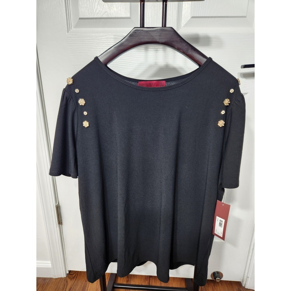 Love Scarlett Black Floral Embellished Puff Sleeve Top Blouse 1X NWT