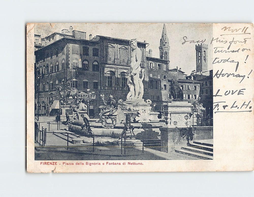 Postcard Fountain of Neptune in the Piazza della Signoria Florence Italy