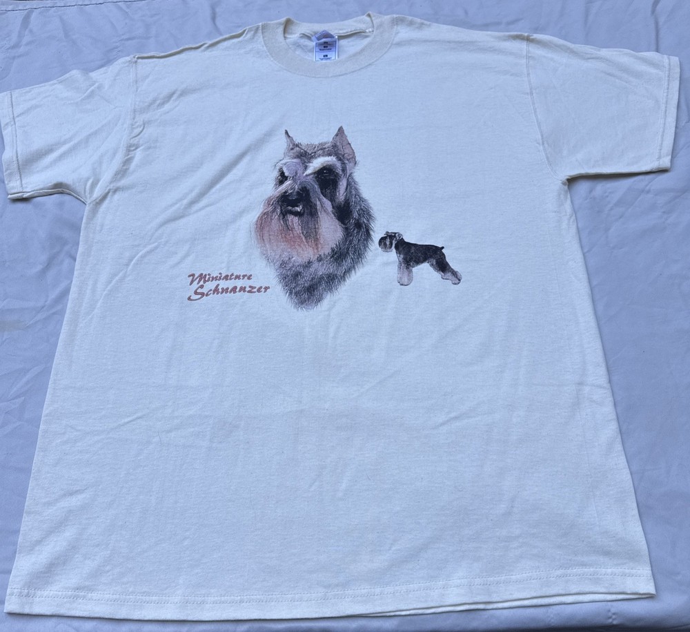 Vintage Fruit Of The Loom Schnauzer Dog Graphic Tee Shirt Beige XL Cotton