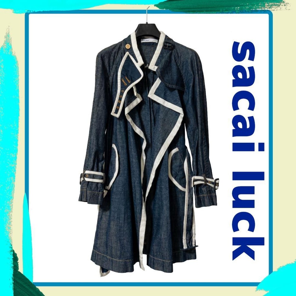 sacai luck Denim Trench Coat S White A-line Vintage Condition Good
