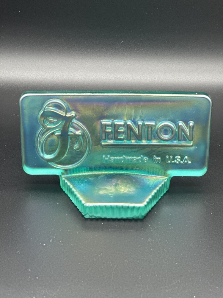Fenton Art Glass. Sea Green Carnival Iridescent Dealer Logo Sign.